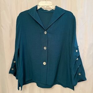 Fridaze Linen Women’s Jacket XL – Teal Blue 100% Linen, Mother of Pearl Buttons